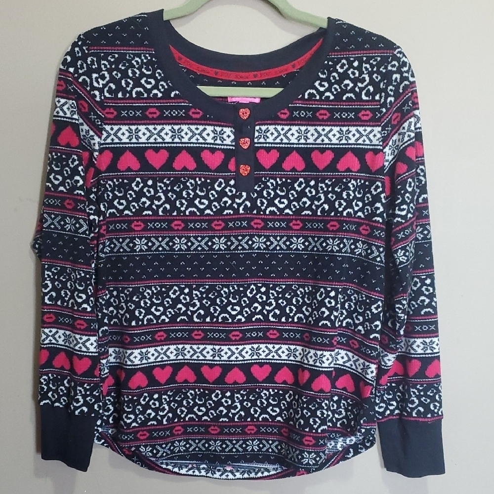 Betsey Johnson Black and Pink Patterned Long Sleeve Top